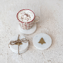 Round Marble Coasters with Brass Tree Inlay White 4in 4pc