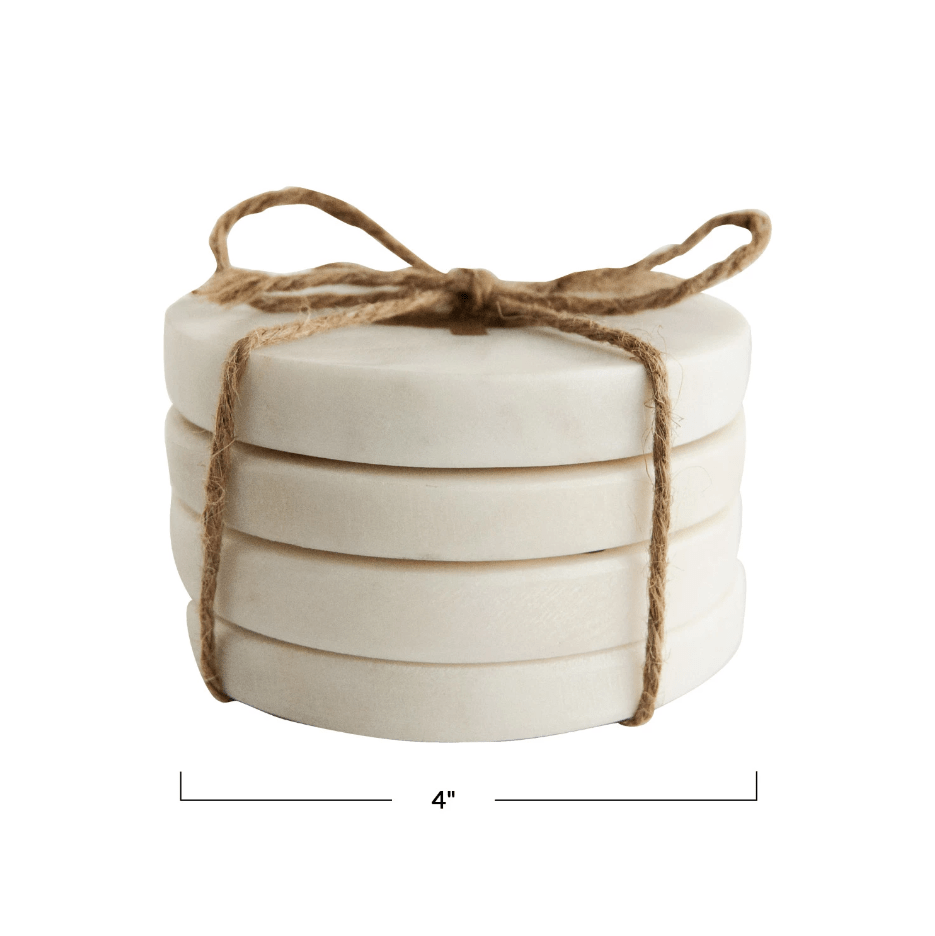 Round Marble Coasters with Brass Tree Inlay White 4in 4pc