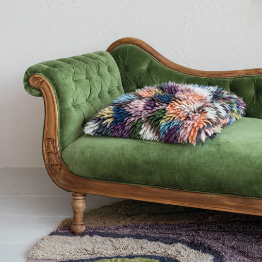 Wool Shag Pillow Multi Color 20x20in
