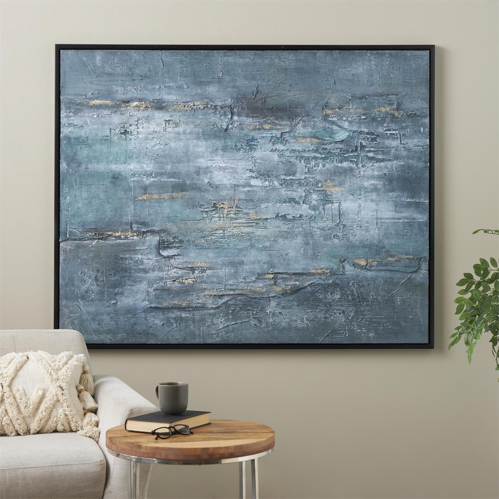 Dark Blue Abstract Textured Canvas Art 47x59in