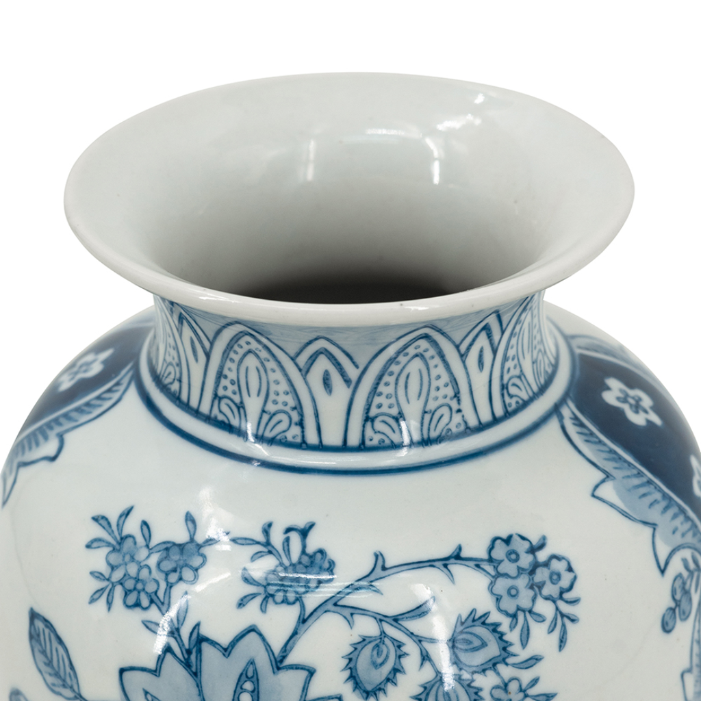 Floral Vase Blue & White 8.7in
