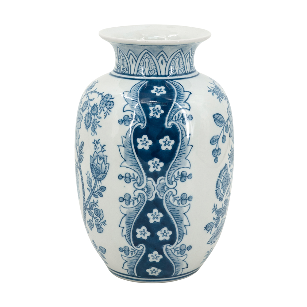 Floral Vase Blue & White 8.7in