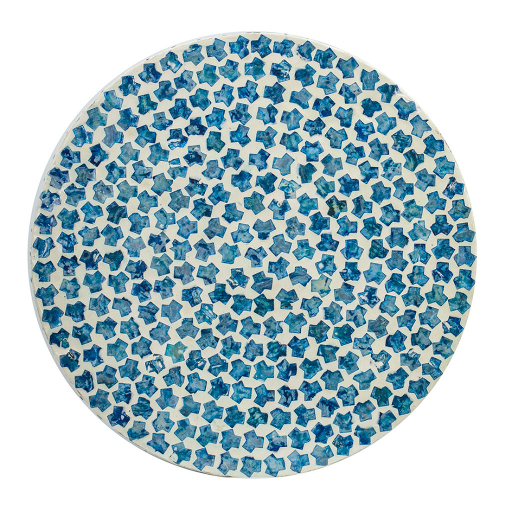 Round Capiz Inlay Accent Stool Blue 14x20in