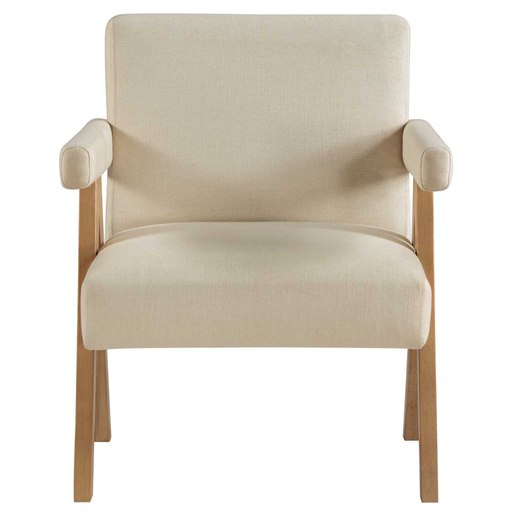 Helen Accent Chair Cream Fabric with Light Chestnut