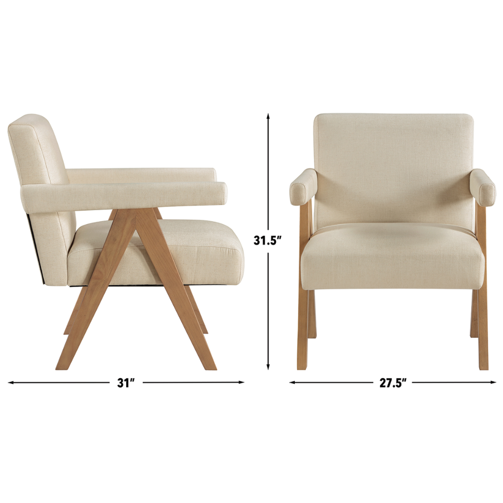 Helen Accent Chair Cream Fabric with Light Chestnut