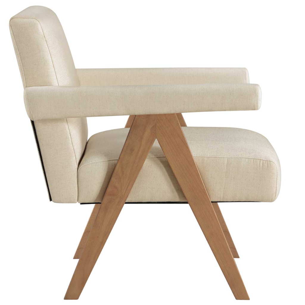 Helen Accent Chair Cream Fabric with Light Chestnut