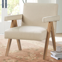 Helen Accent Chair Cream Fabric with Light Chestnut