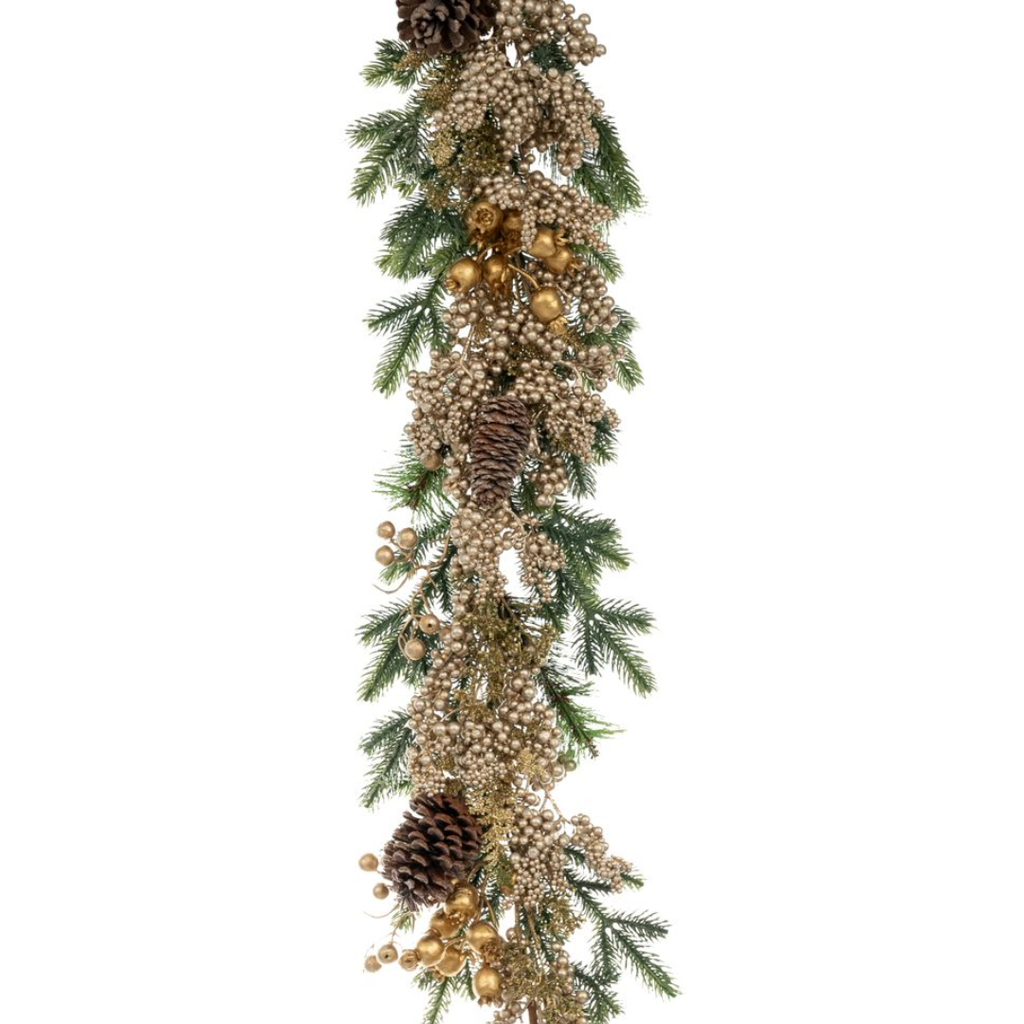 Garland with Berries and Pine Cones Champagne 71in