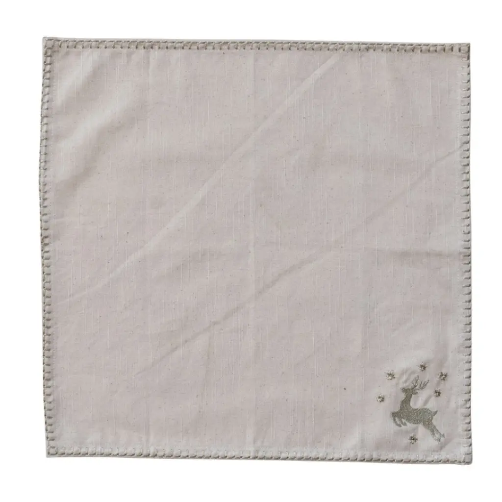 Blanket Stitch Cotton Napkins with Embroidered Deer Natural 18in 4pc (1).webp