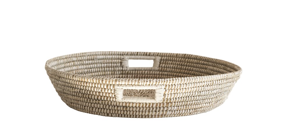 Round Hand-Woven Grass Basket with Handles 23in