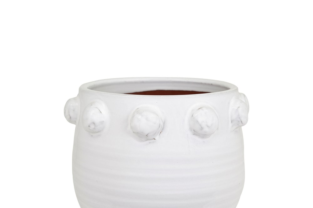 White Terra-cotta Planter with Raised Dots 10in