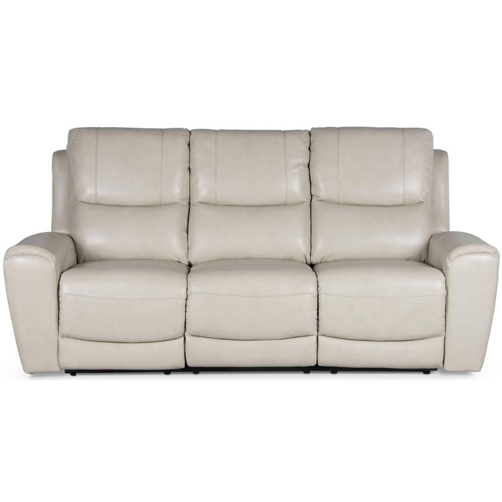 Laurel Leather Dual-Power Reclining Sofa, Ivory