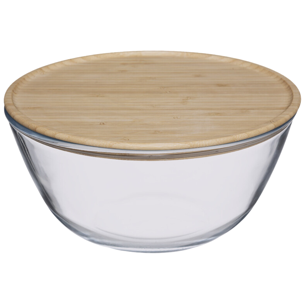 Glass Salad Bowl with Bamboo Lid 2.7L