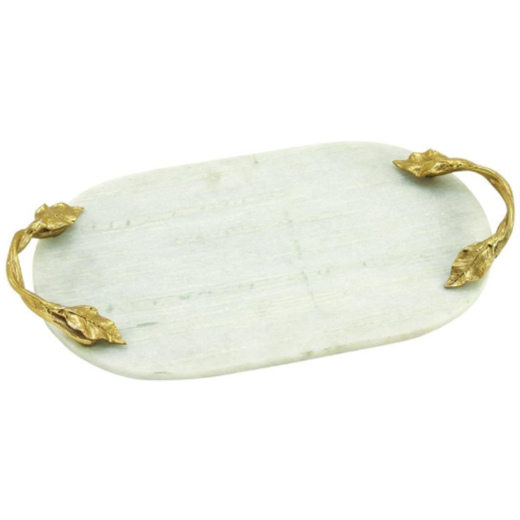 Oval Marble Tray with Gold Handles 20in