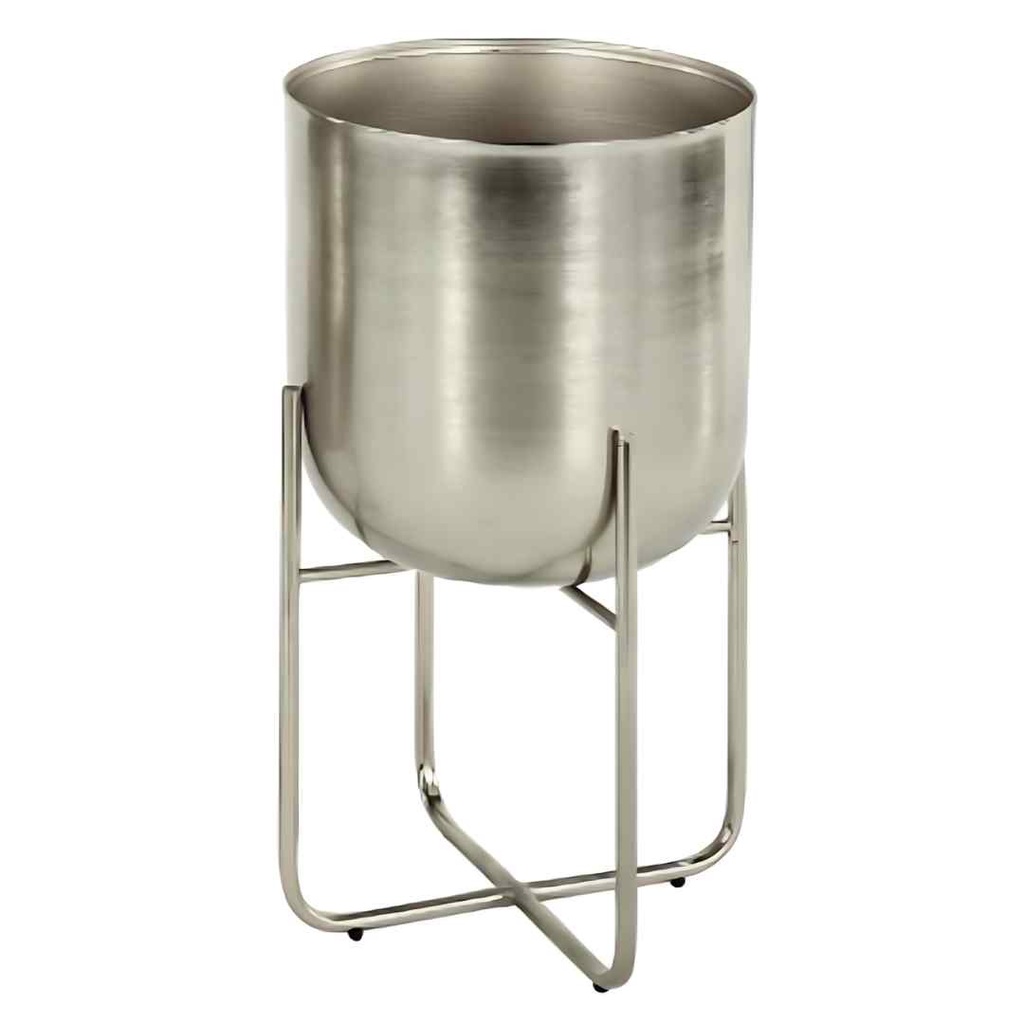Metal Brushed Dome Planter With Base Silver 13in
