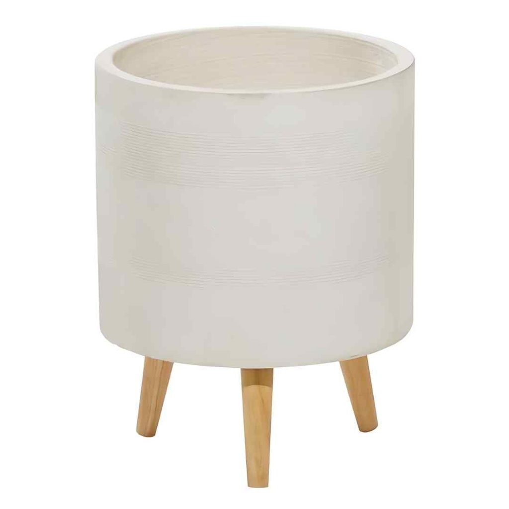 White Cement Footed Round Planter 13in