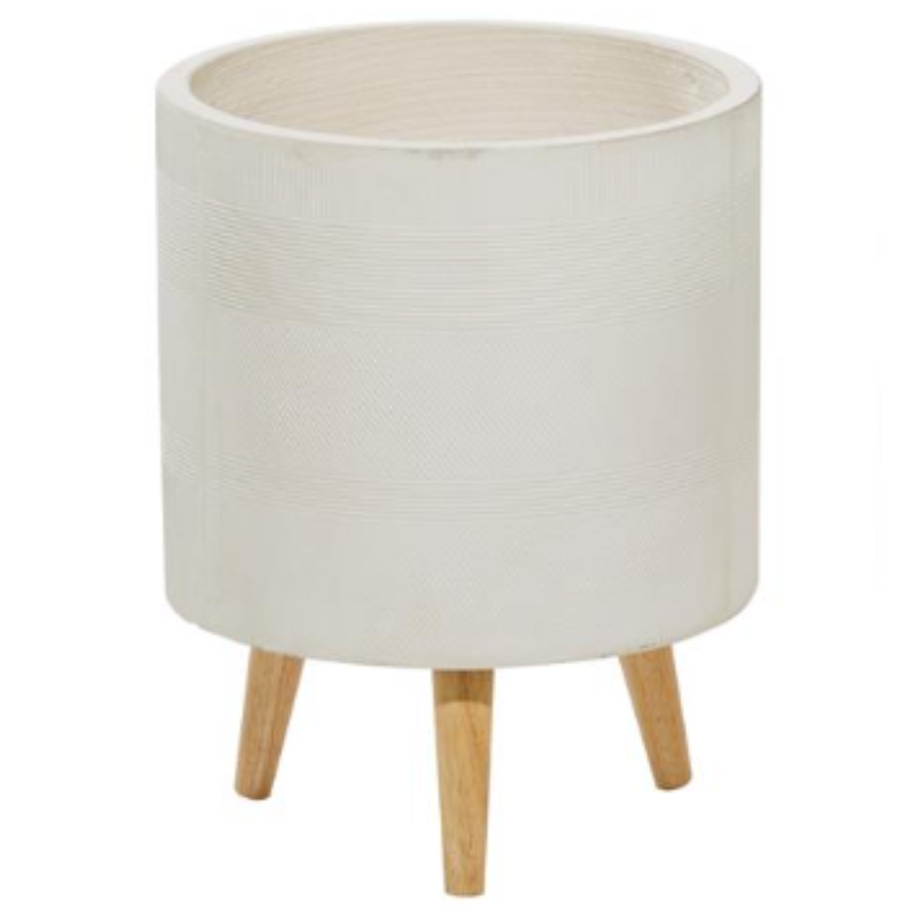White Cement Footed Round Planter 16in