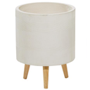 White Cement Footed Round Planter 16in