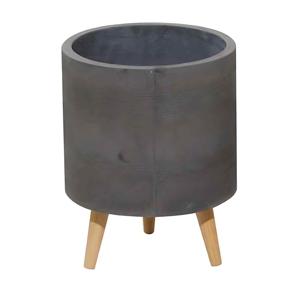 Grey Cement Footed Round Planter 13in