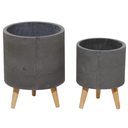 Grey Cement Footed Round Planter 13in