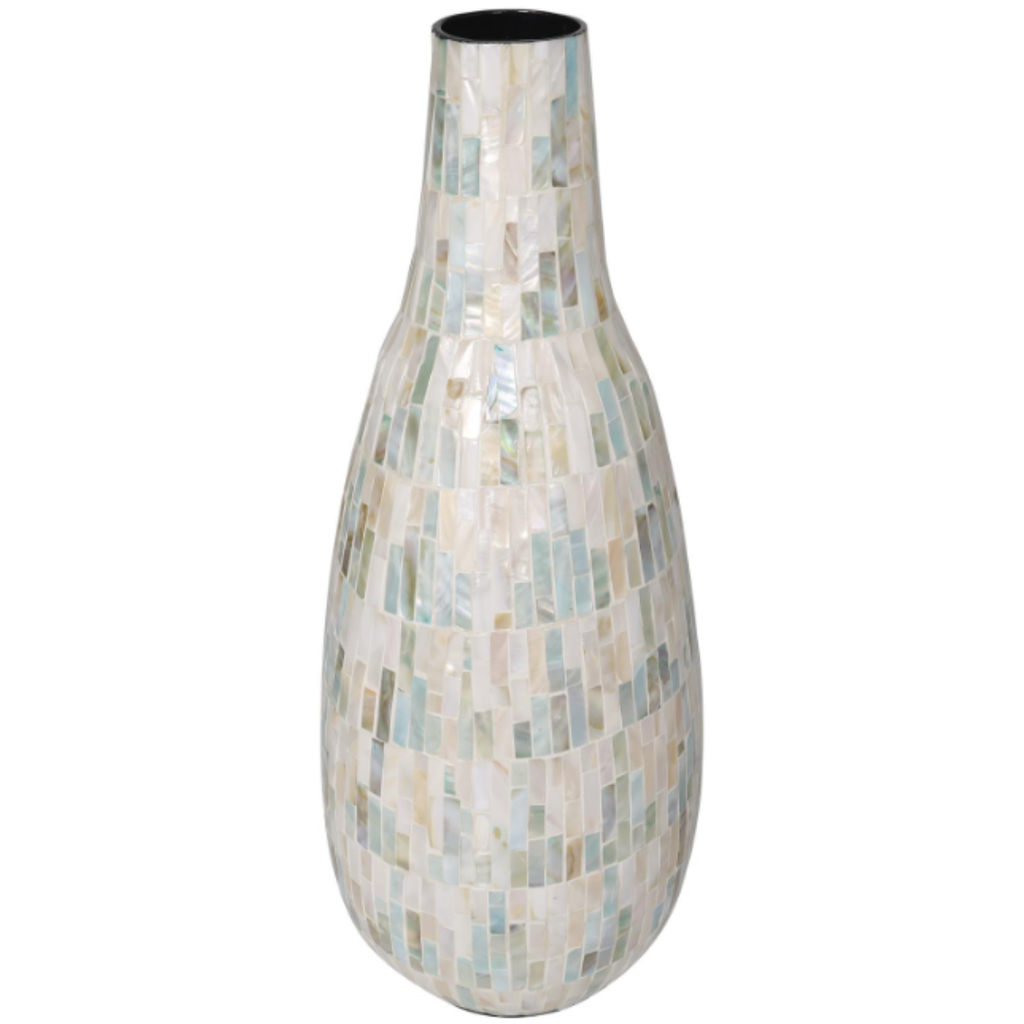 Ivory & Blue Mother of Pearl Vase 21in