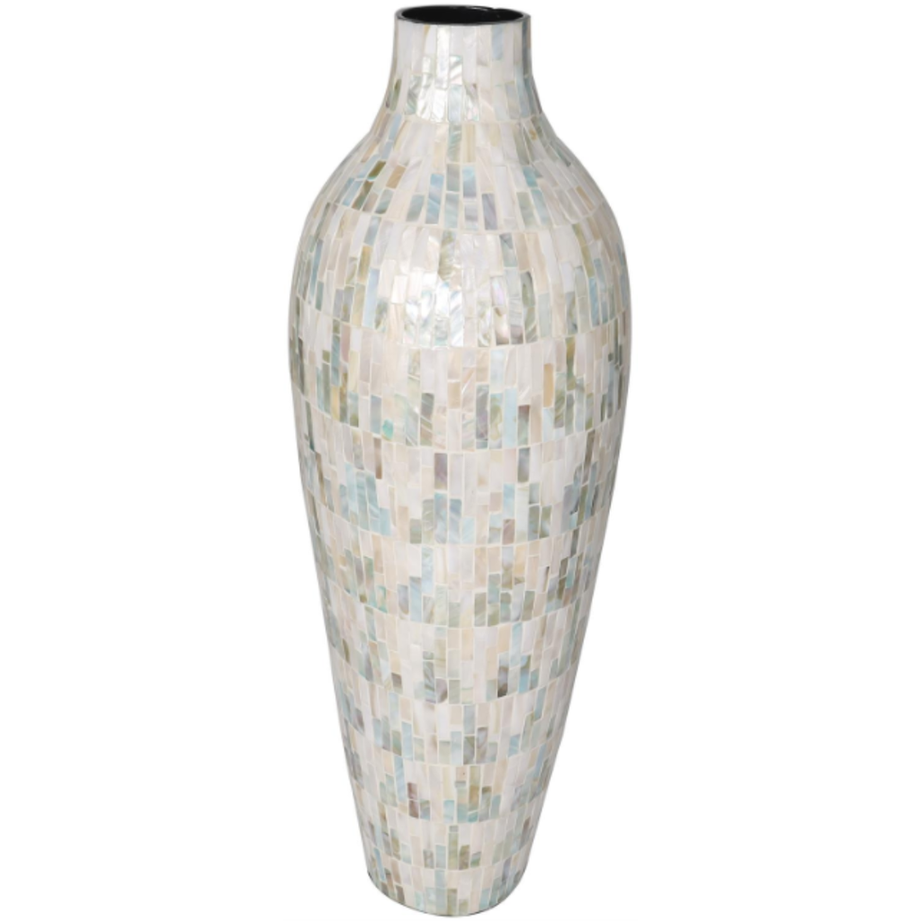Ivory & Blue Mother of Pearl Vase 28in