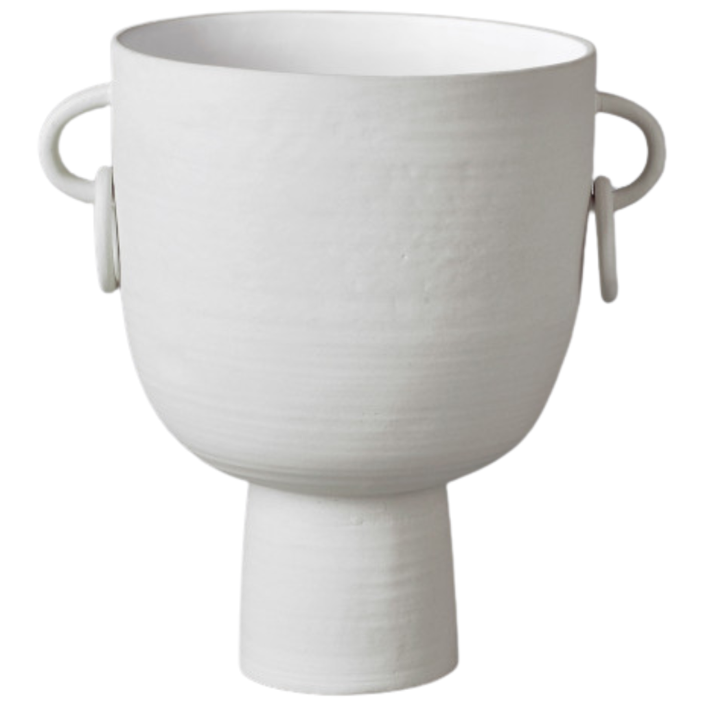 White Ceramic Handle Vase 10in