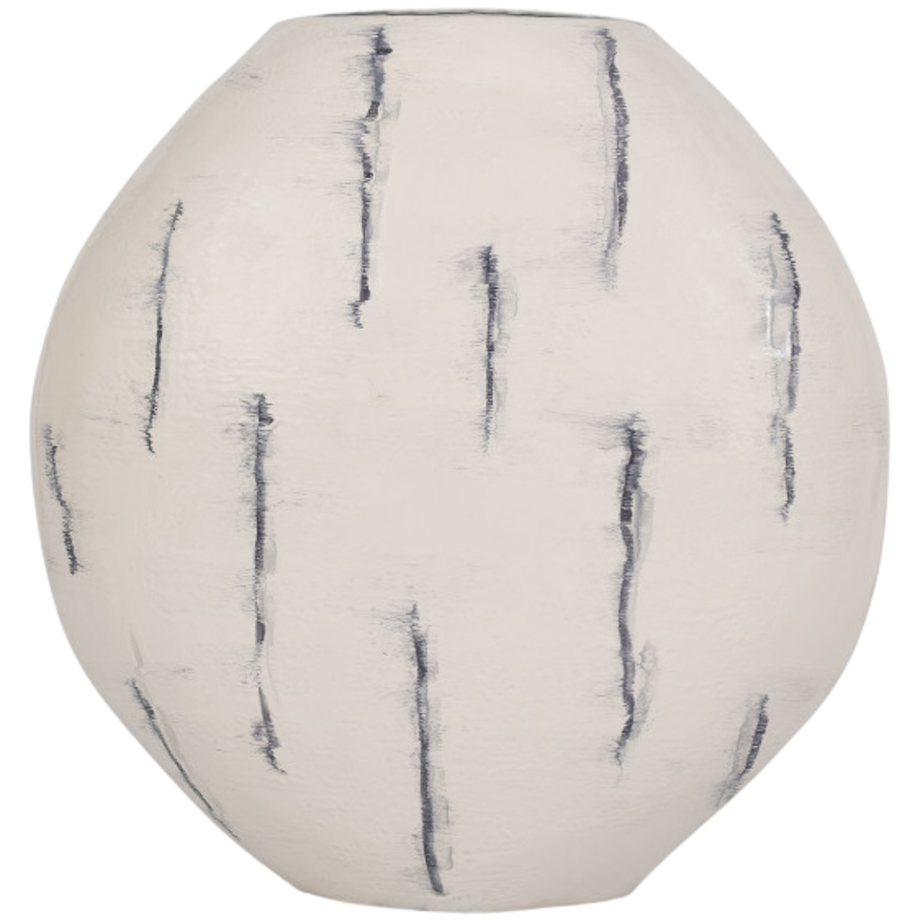 Blue & White Enameled Metal Floor Vase 33in