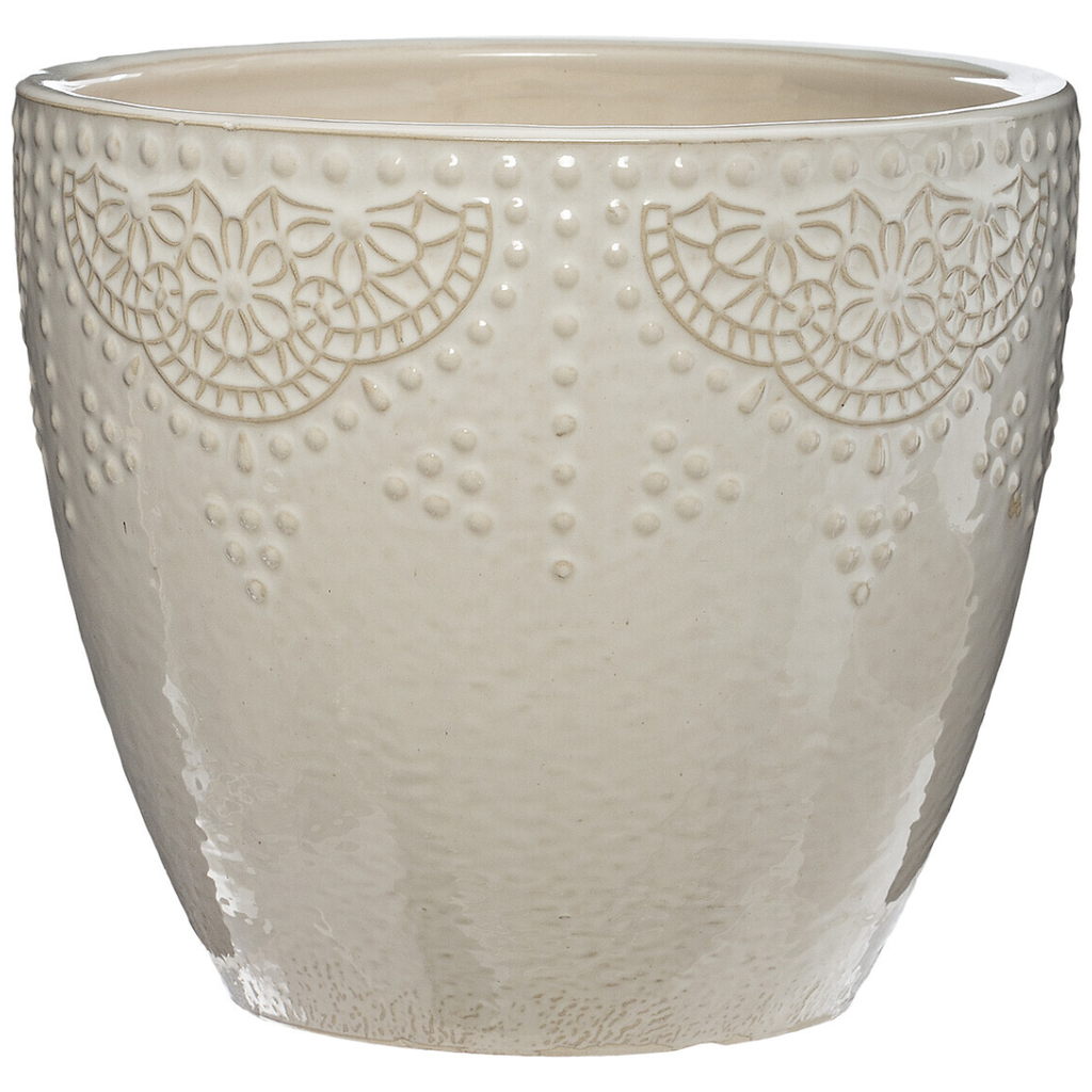 Ivory Embossed Planter 9in