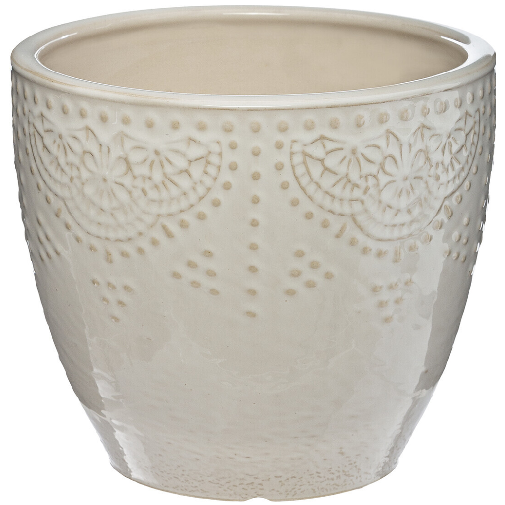 Ivory Embossed Planter 6in