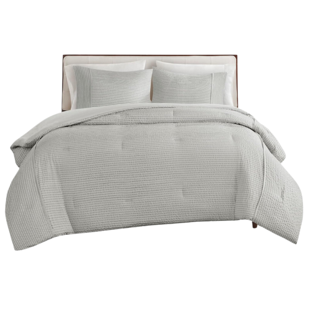 Apollo Striped Seersucker King Comforter Set Grey 3 pc