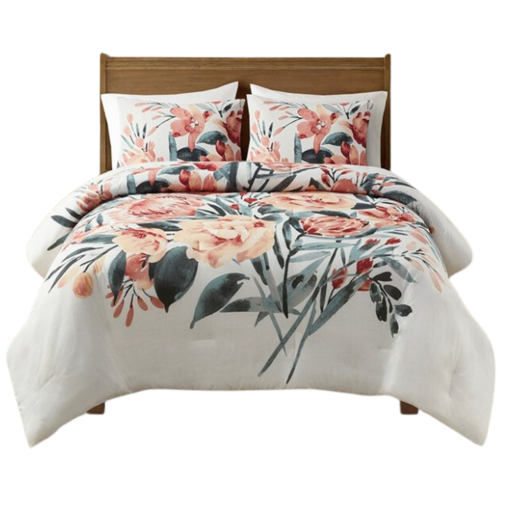 Dahlia Floral Cotton King  Comforter Set 3 pc
