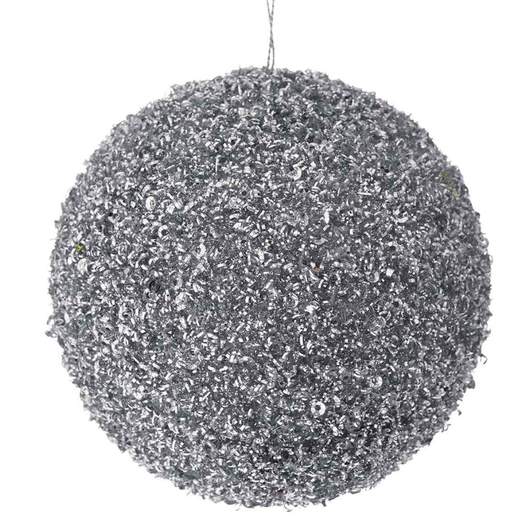Christmas Silver Glitter Bauble 4in
