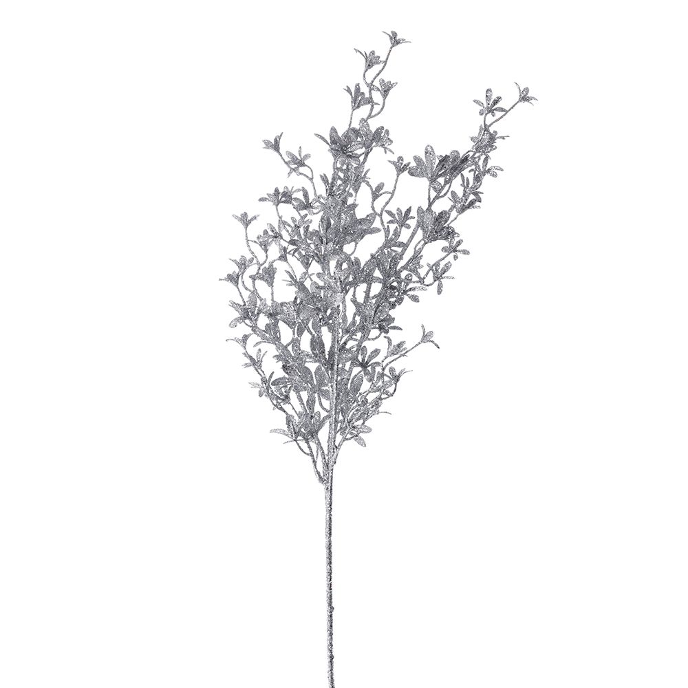 Silver Glitter Leaf Spray 30in