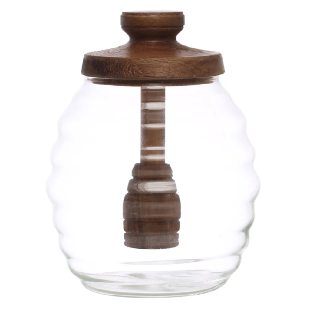 Glass Honey Jar With Wood Dipper