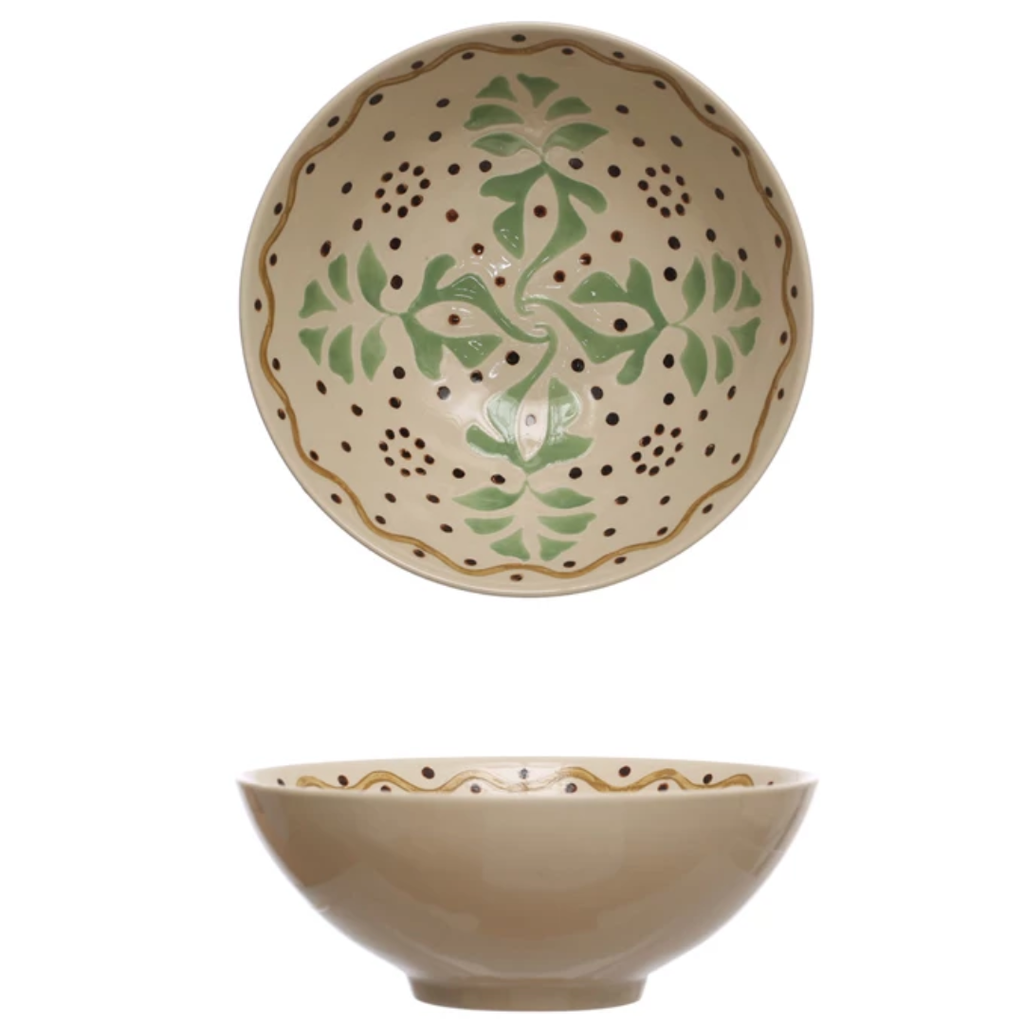 Topanga Hand-Painted Green Serving Bowl 7.5in