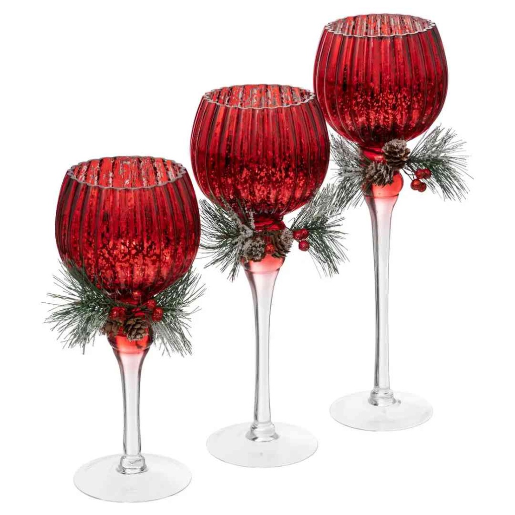 Ruby Christmas Candle Holder Set of 3