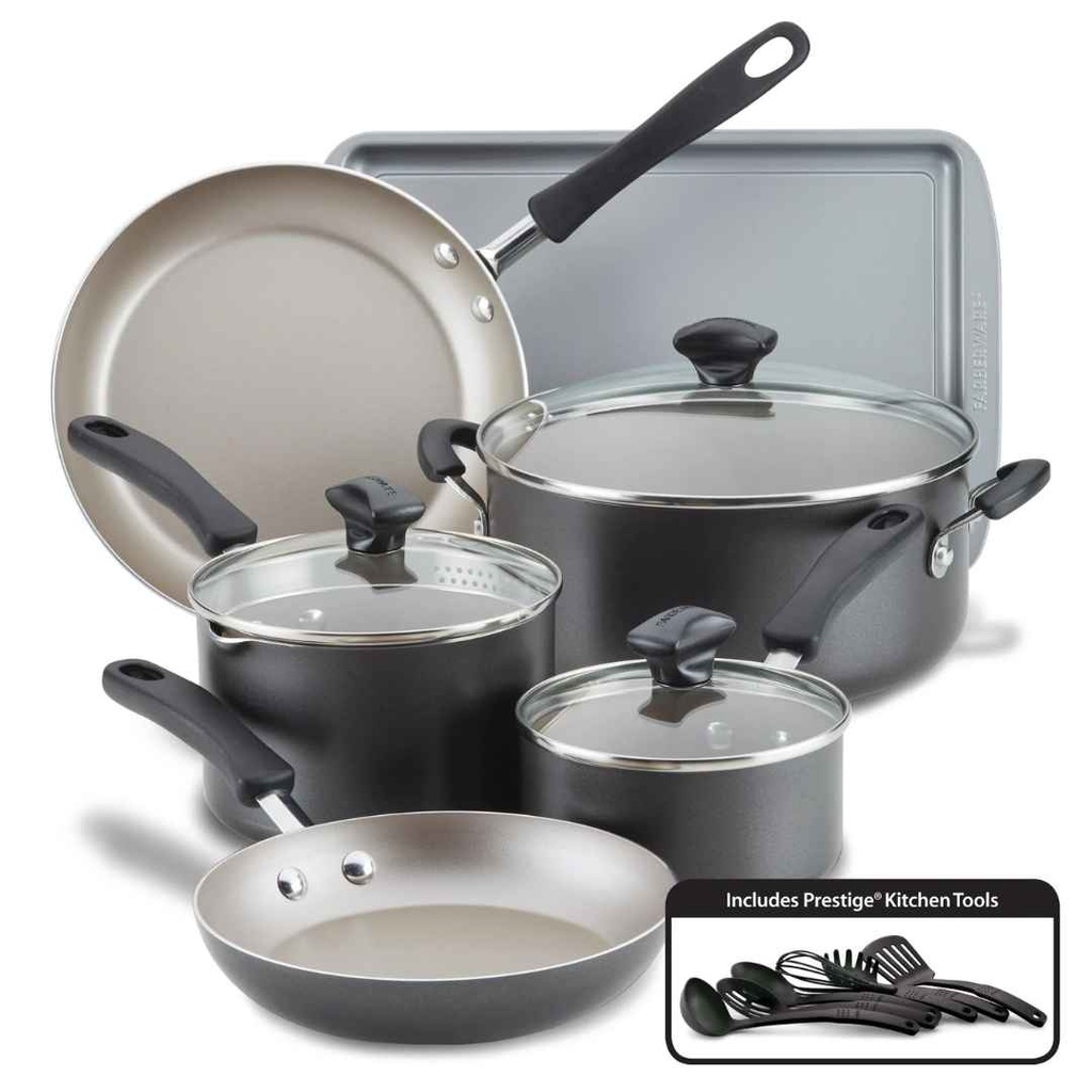 Farberware Aluminum Nonstick Cookware Set Pewter 15pc