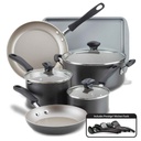 Farberware Aluminum Nonstick Cookware Set Pewter 15pc