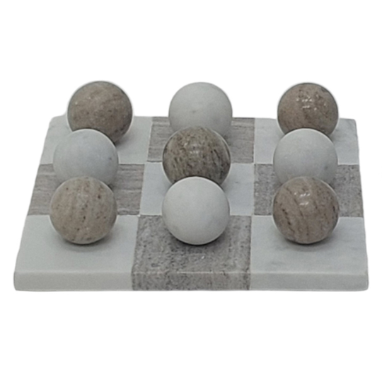 Marble Tic Tac Toe White Beige 9in