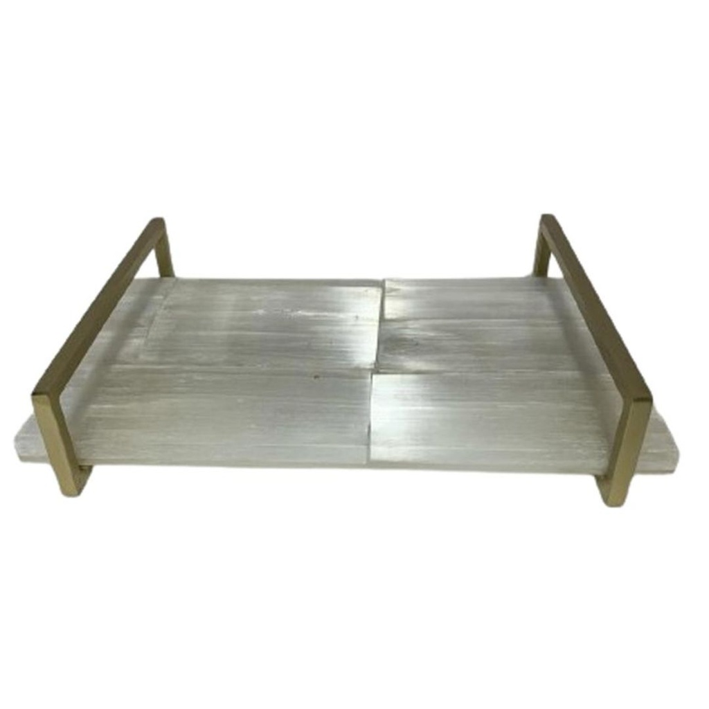 Selenite Tray Gold Handles 14in