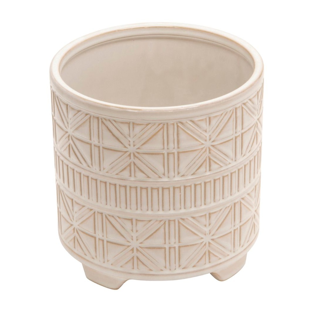 Ceramic Abstract Footed Planter White 8in