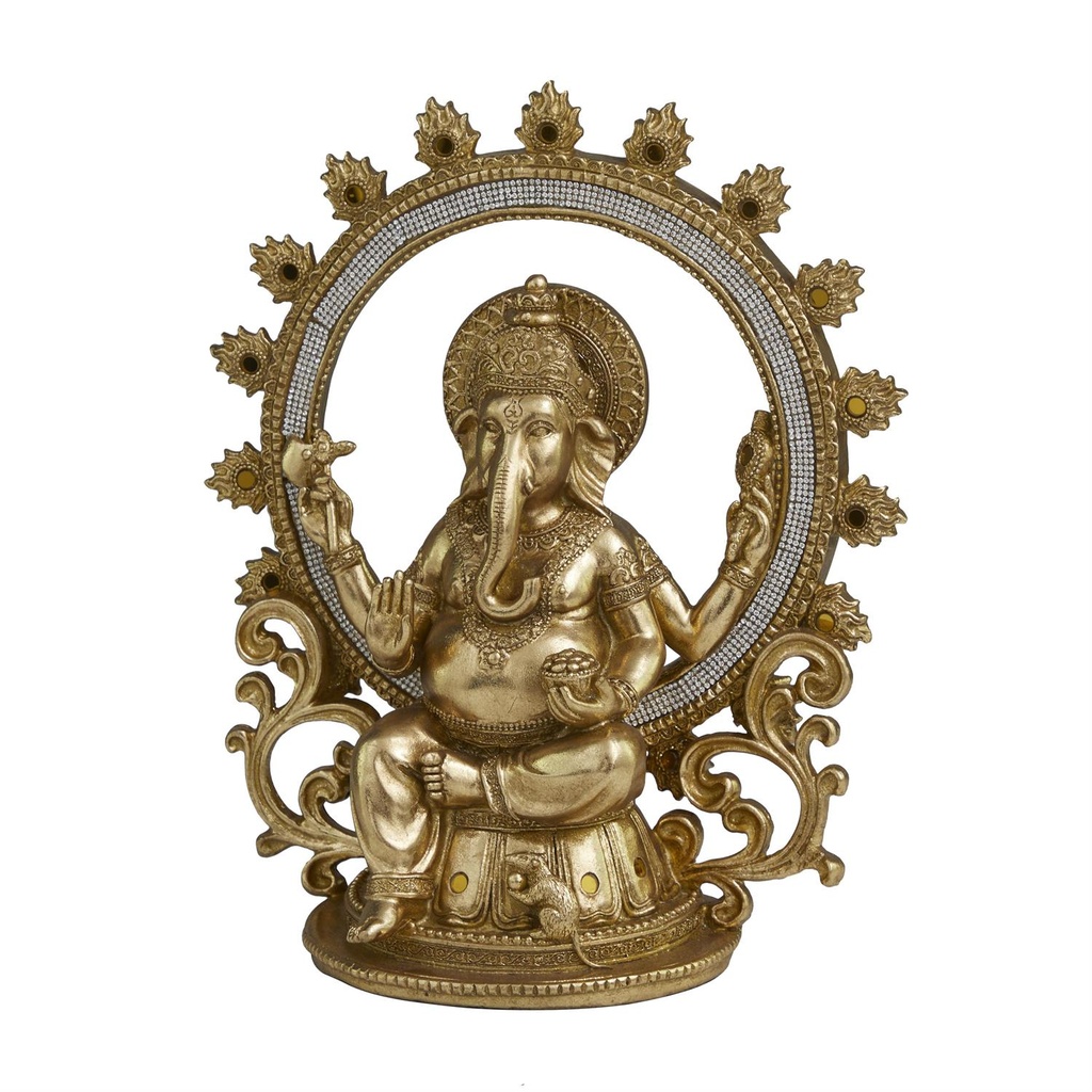 Gold Ganesh Sculpture With Rhinestone Detail 12in