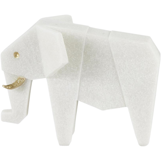 Cubist Elephant Sculpture White Gold 7in