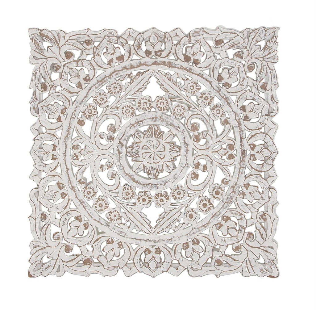 Wooden Mandala Carved Wall Decor White 36in