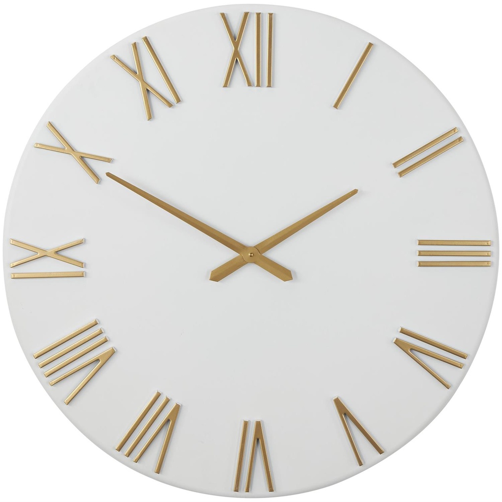 White Wall Clock with Gold Hands & Numbers 31in