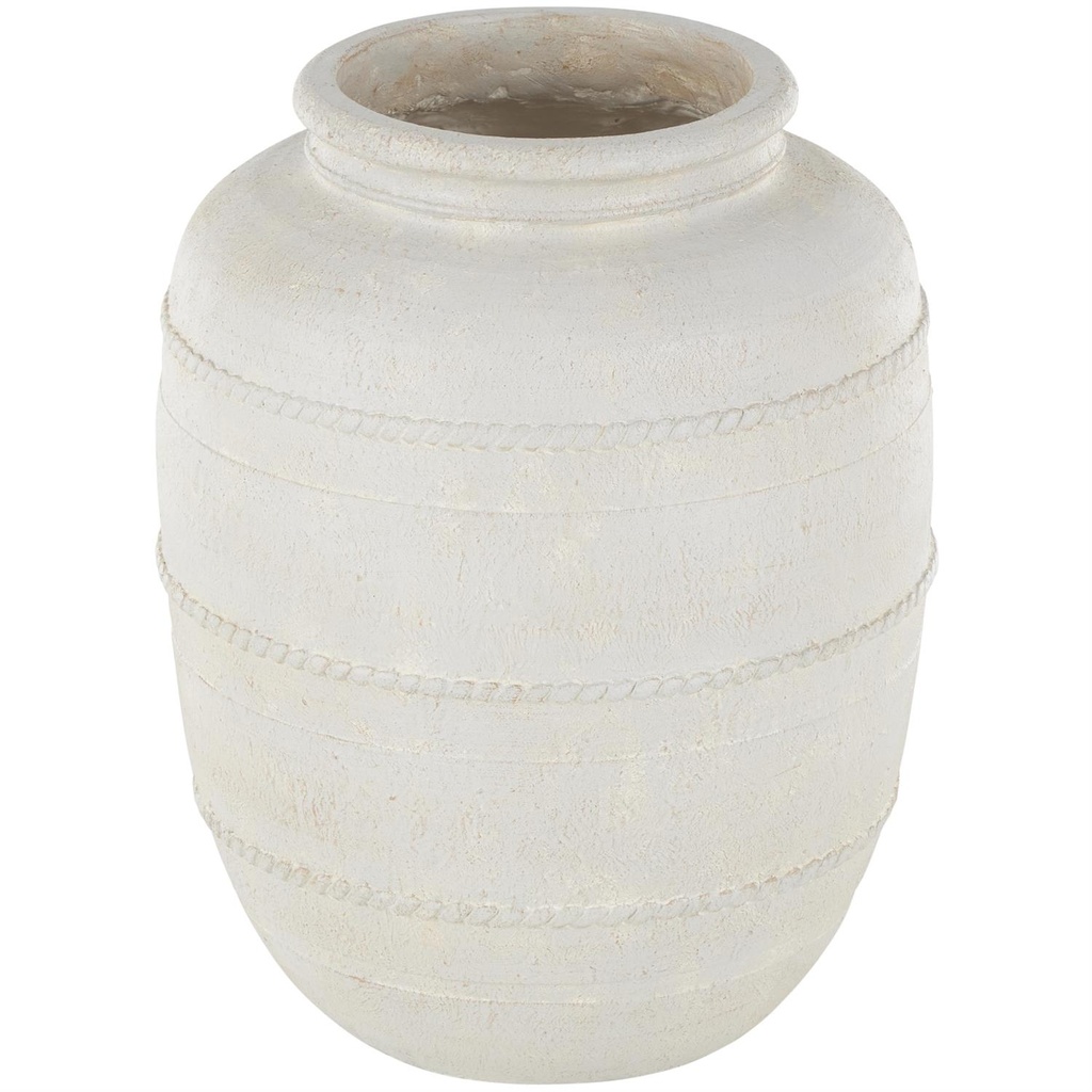 Distressed Vase With Raised Braided Accents Cream 18in