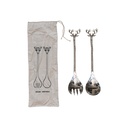 Salad Servers with Reindeer Handles Stainless Steel & Brass 2pc