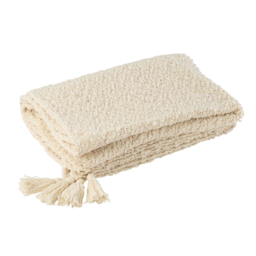 Cotton Tassels Throw Cream 71x51in