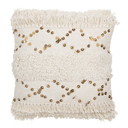 Fringed Tufted Sequin Pillow Cream Gold 18in